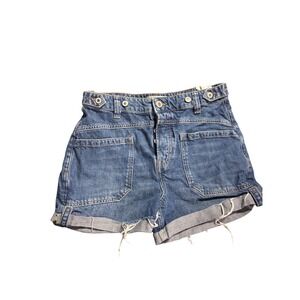 WE THE FREE Palmer Mid Rise Denim Shorts Distressed Cuffed Blue Size 28